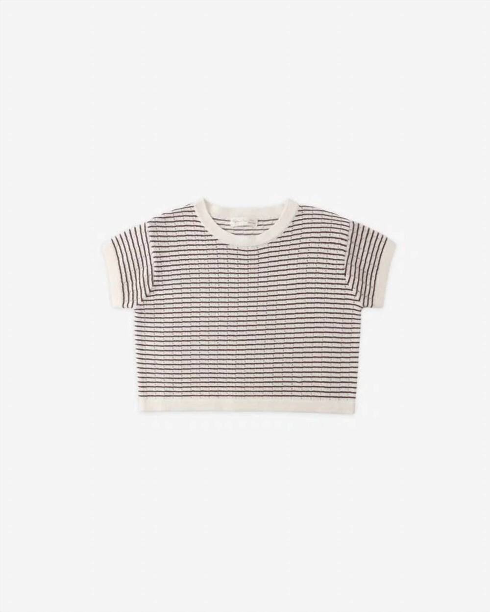 NEW RYLEE + CRU kid's boxy crop knit tee in chocolate stripe